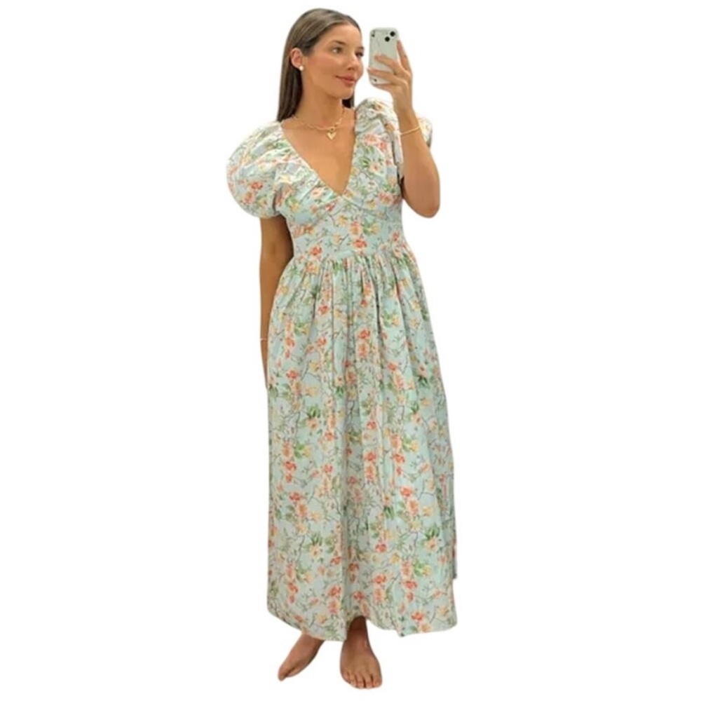 Society Social x Crown & Ivy™ The Charlotte Dress cotton midi light blue floral